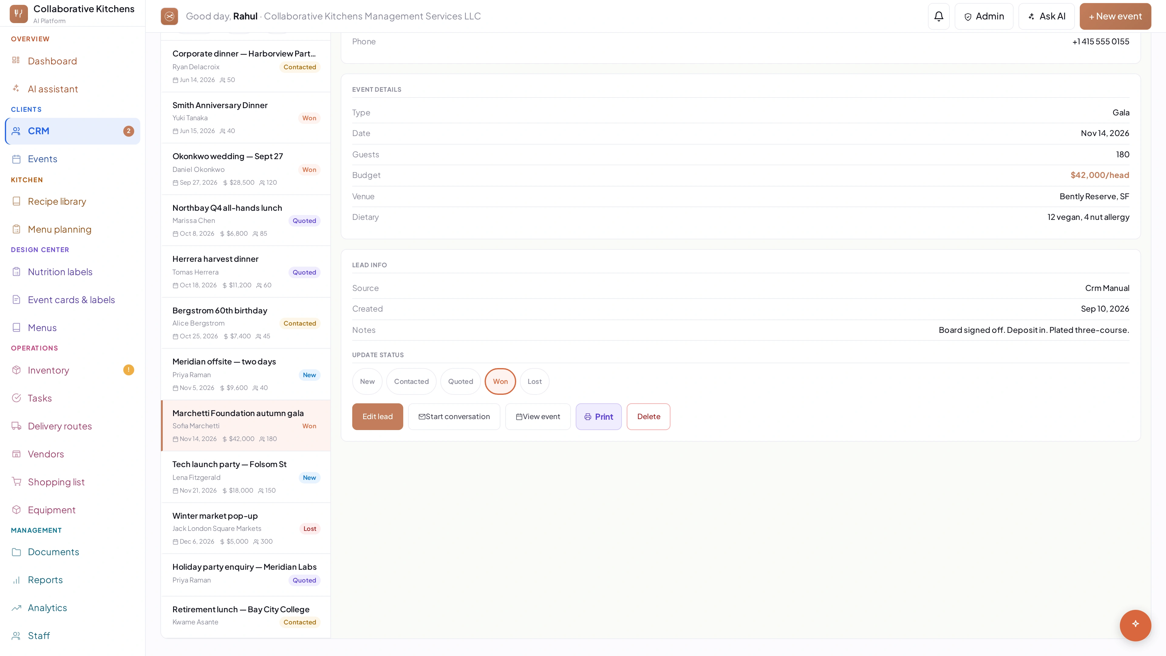 The website chatbot answers with your real menus and prices