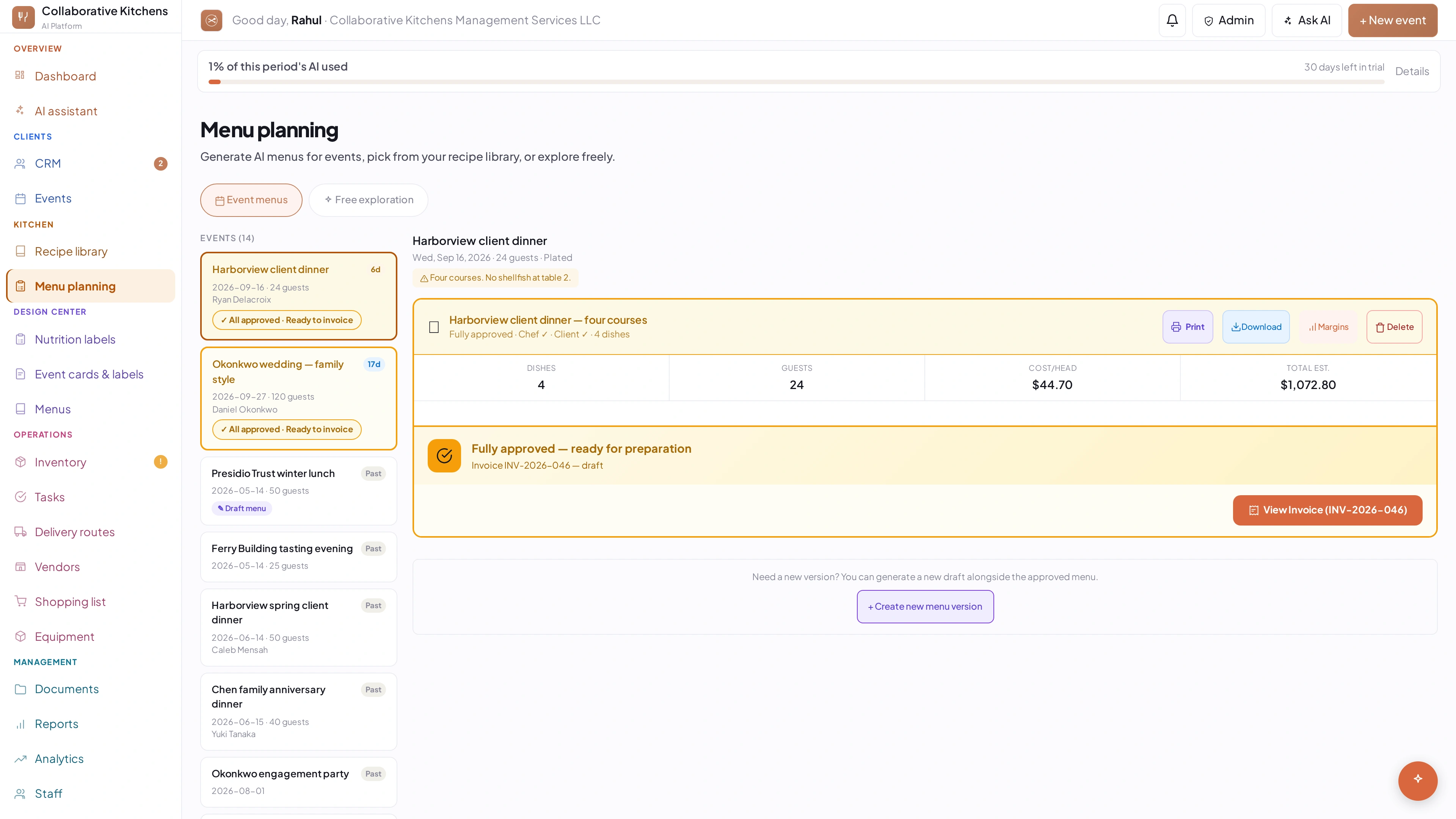 AI menus are built from your recipes, not generic ones